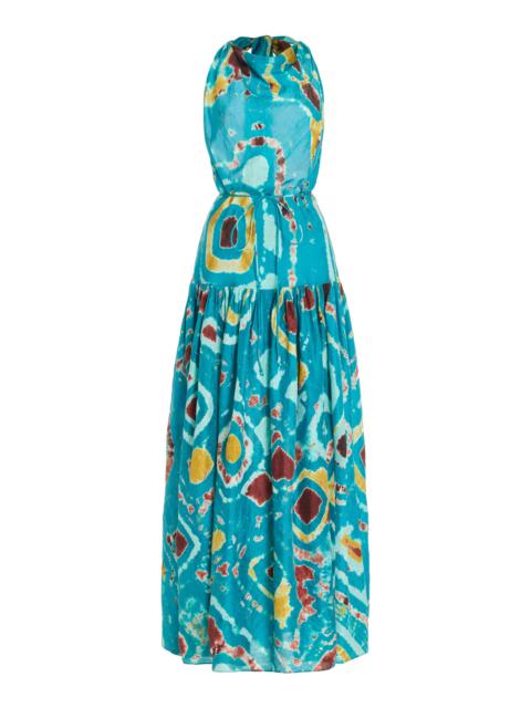 Assa Printed Silk Midi Dress blue