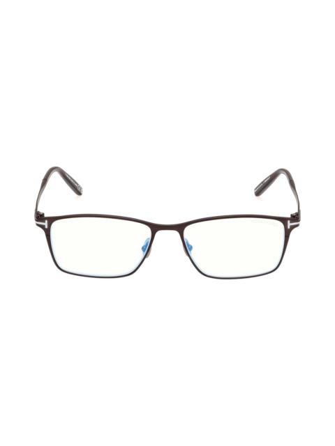 TOM FORD 54mm Rectangular Blue Light Blocking Glasses in Gunmetal Havana /T Logo at Nordstrom