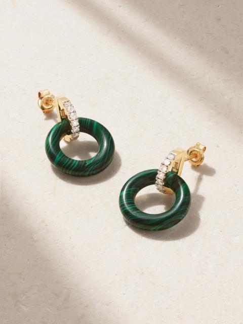 MATEO Door Knockers 14-karat Gold, Malachite And Diamond Hoop Earrings