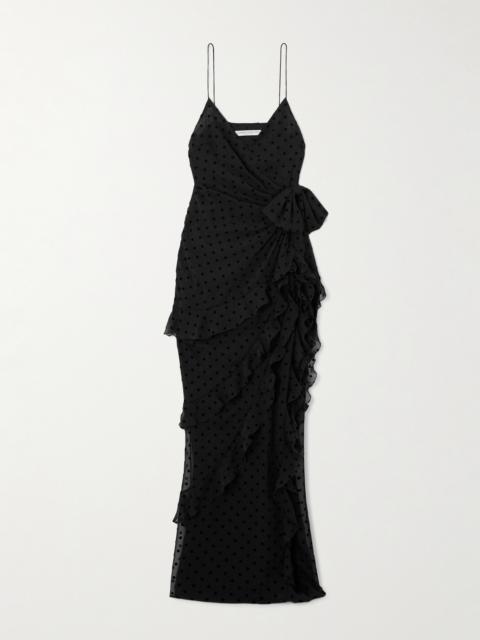 Alessandra Rich Ruffled Flocked Silk-chiffon Gown