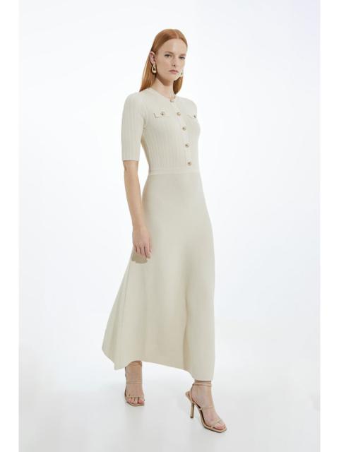 KAREN MILLEN Petite Rib Knit Military Trim Maxi Dress