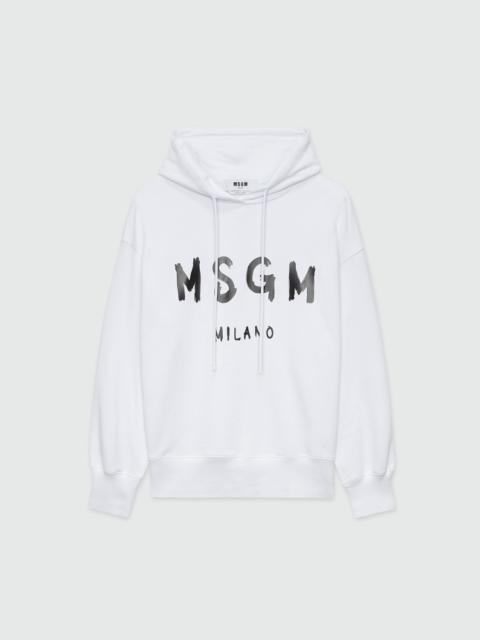 MSGM White Hoodie with brushstroke logo