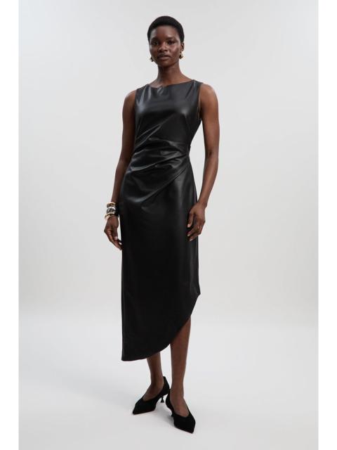 KAREN MILLEN Faux Leather Ruched Asymmetric Pencil Dress