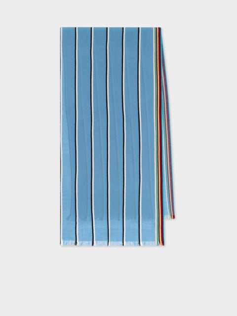 Sky Blue Artist Stripe Edge Lambswool-Cashmere Scarf