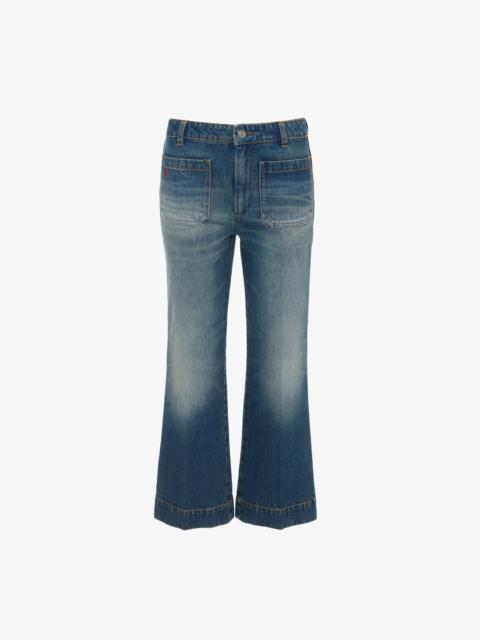 Victoria Beckham Cropped Kick Alina High Waisted Jean In Mid Blue