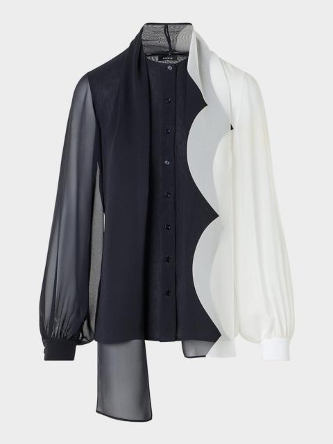 AKRIS Colorblock Silk Crepe Scarf Blouse