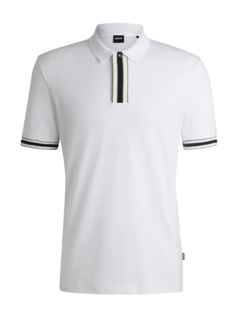 BOSS INTERLOCK-COTTON POLO SHIRT WITH CONTRAST TIPPING