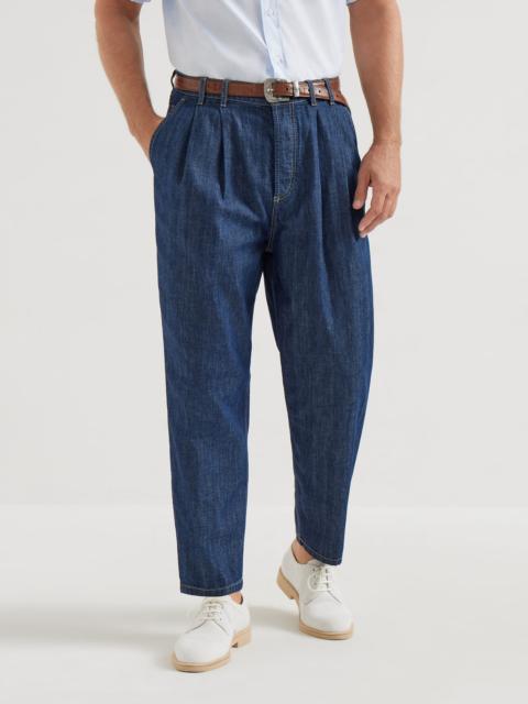 Brunello Cucinelli Lightweight denim iconic fit five-pocket trousers with double pleats