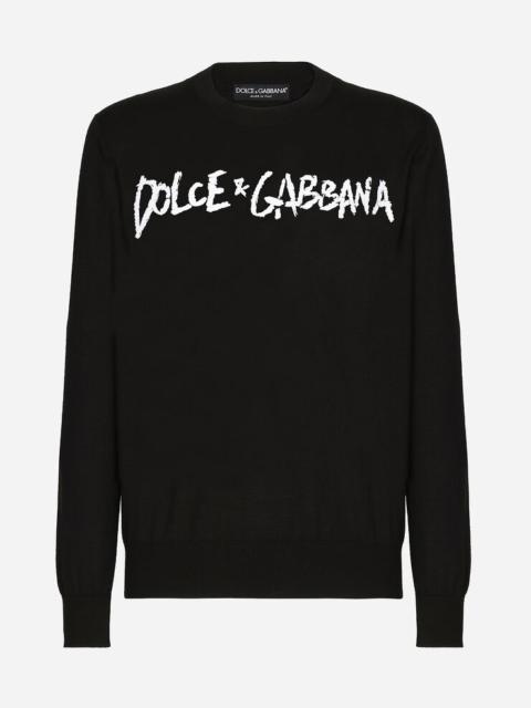 Dolce & Gabbana Round-neck wool sweater with embroidered logo