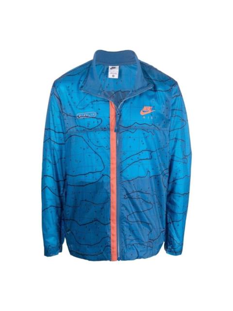 Nike Men's Nike Printing Logo Stripe Zipper Stand Collar Jacket Blue DN2112-407
