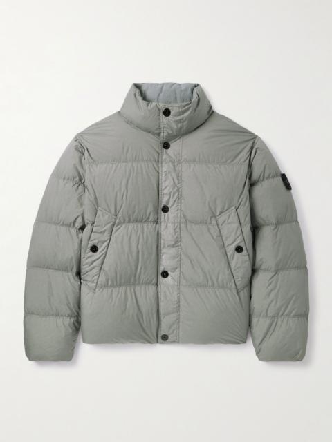 Stone Island Logo-Appliquéd Garment-Dyed Quilted Crinkle Reps Down Jacket Gray