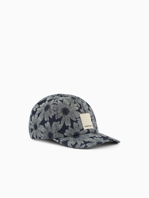 EMPORIO ARMANI ASV BASEBALL CAP WITH ALL-OVER DAISY JACQUARD MOTIF FROM THE PEACE CAPSULE COLLECTION