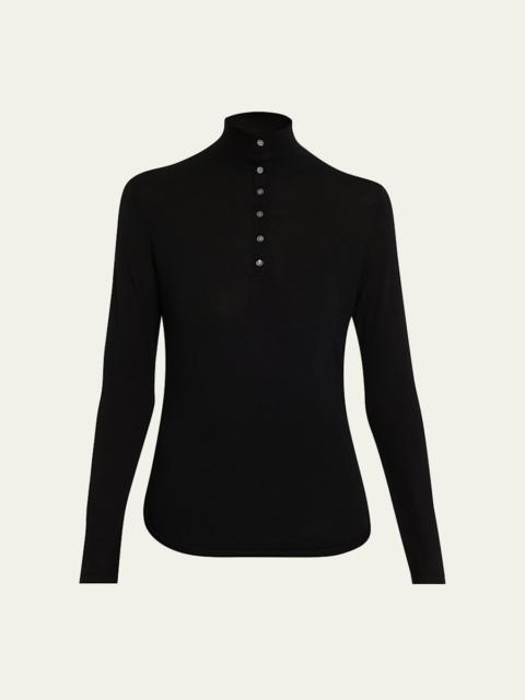 Theory Shirred Long-Sleeve Henley Shirt
