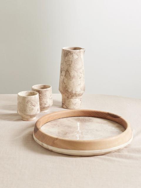 Brunello Cucinelli Stone and wood tray, carafe and cups set Neutral