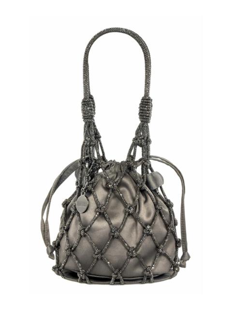 JUDITH LEIBER Sparkle Net Satin Pouch grey