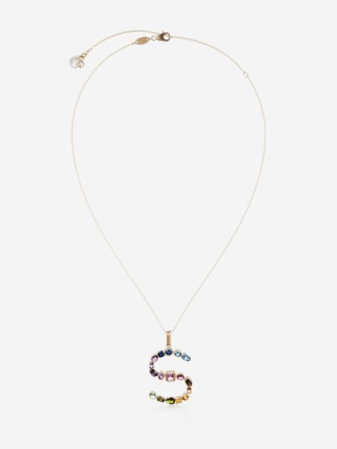 Dolce & Gabbana Rainbow alphabet S pendant in yellow gold with multicolor fine gems
