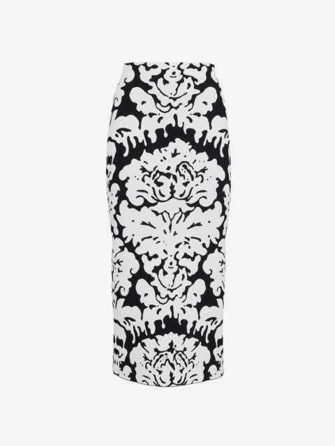 Women's Damask Jacquard Pencil Skirt in Black/white