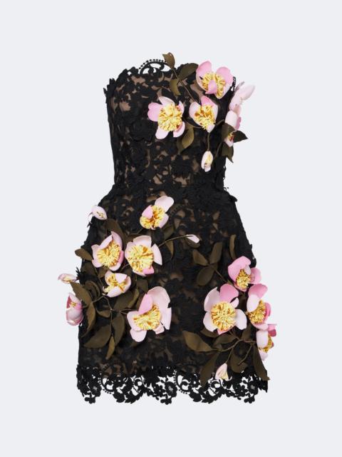 Oscar de la Renta Floral-appliqué guipure lace bustier dress