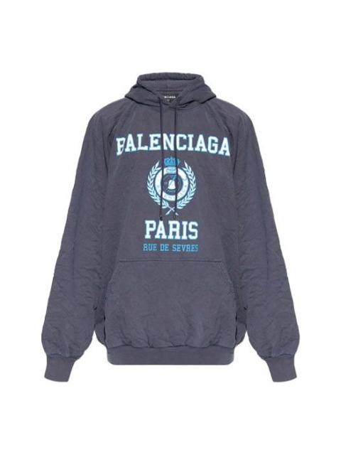 BALENCIAGA Balenciaga Est. 1917 College Logo Print Hoodie 'Navy' 697879TMV964140