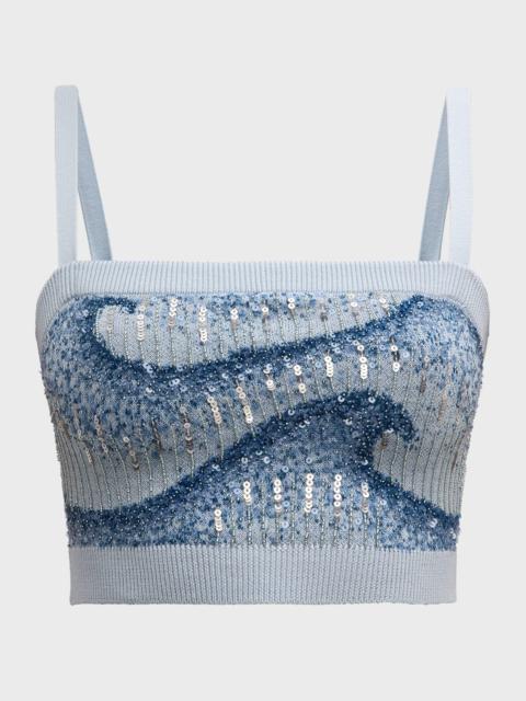 AMIRI Wavey Embellished Knit Bandeau Top