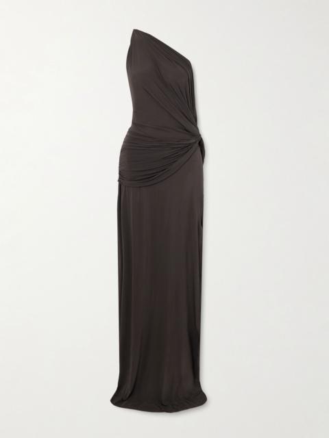 ALEX PERRY One-shoulder draped stretch-jersey gown Dark gray