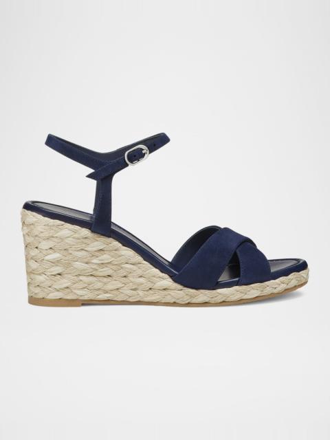 Stuart Weitzman Dayna Suede Crisscross Wedge Espadrilles