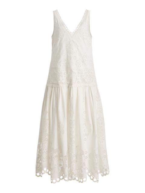 Sea Gardener Embroidered Cotton Maxi Dress white