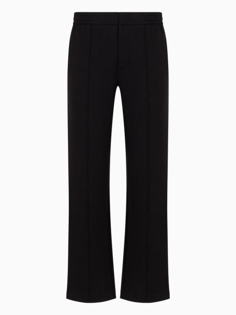 Double-jersey trousers with crease and stretch ankle cuffs