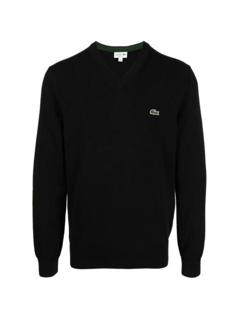 LACOSTE logo-embroidered fine-ribbed jumper