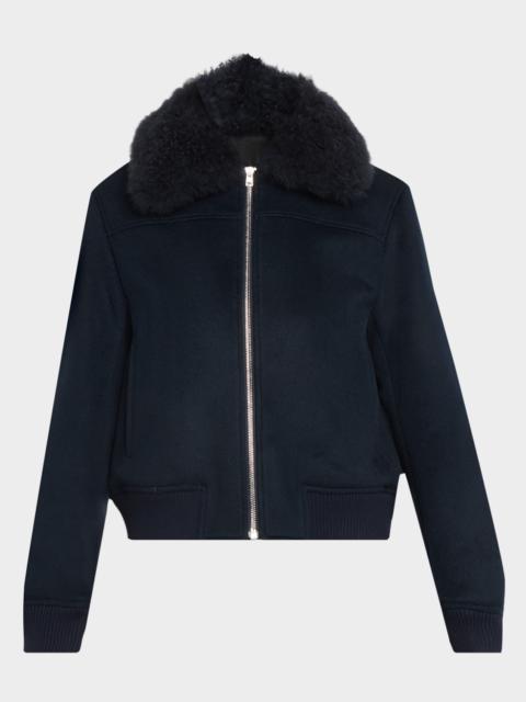 Yves Salomon Cashmere-Blend Bomber Jacket with Removable Shearling Collar
