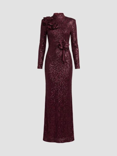 MAC DUGGAL Women's Floral Sequined Mock Turtleneck Gown - Mahogany