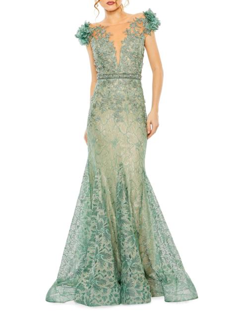 MAC DUGGAL Women's Beaded Lace Gown - Sage