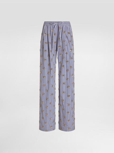 Dolce & Gabbana Poplin trousers with floral embroidery