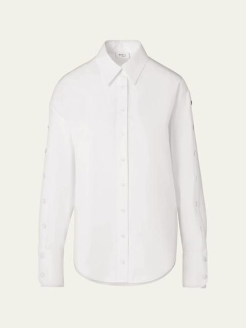 AKRIS Snap-Sleeve Cotton Poplin Button-Down Blouse