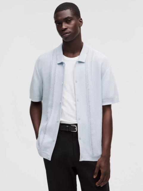 lululemon Cotton-Blend Knit Button Up Short-Sleeve Shirt