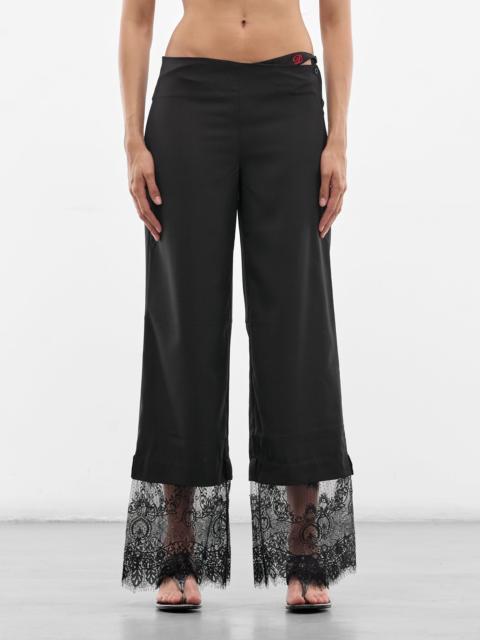 DIDU Black Lace Trim Wide Trousers