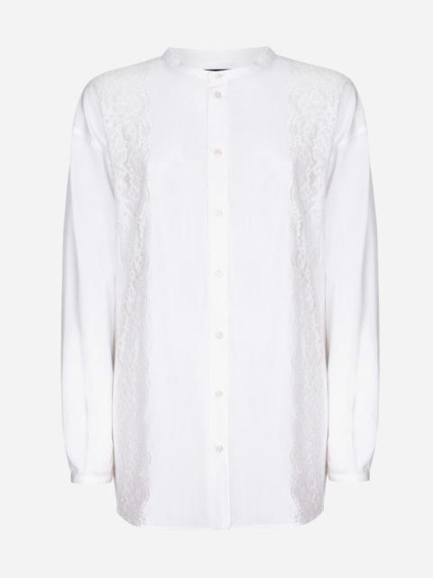 Oversize cotton shirt with lace inserts