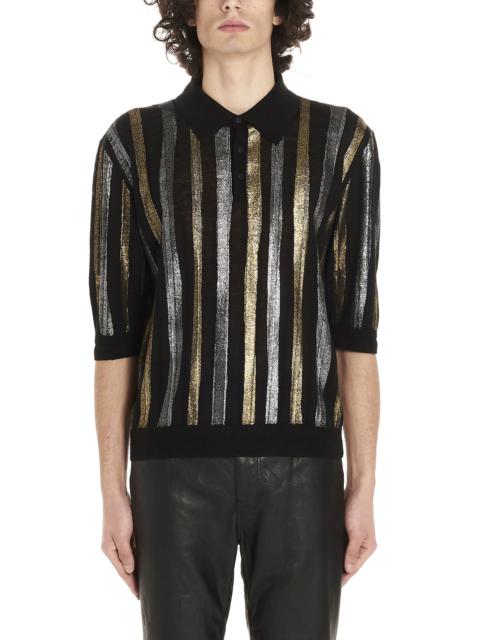 SAINT LAURENT Saint Laurent Metallic Striped Polo Shirt