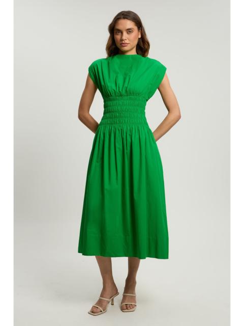 KAREN MILLEN Cotton Poplin Shirred Waist Midi Dress
