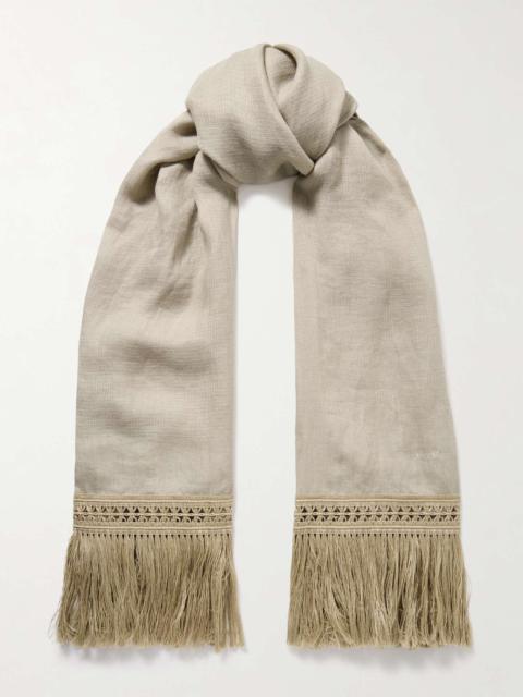 Max Mara Grammo fringed macramé-trimmed linen scarf Beige