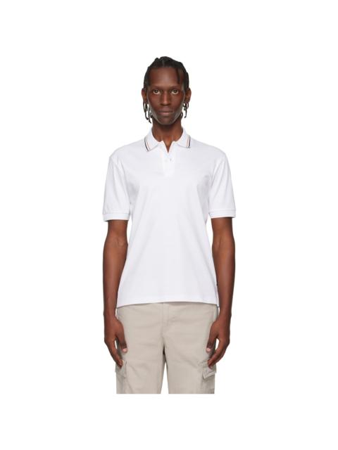 BOSS White Cotton Logo Striped-Collar Slim-Fit Polo