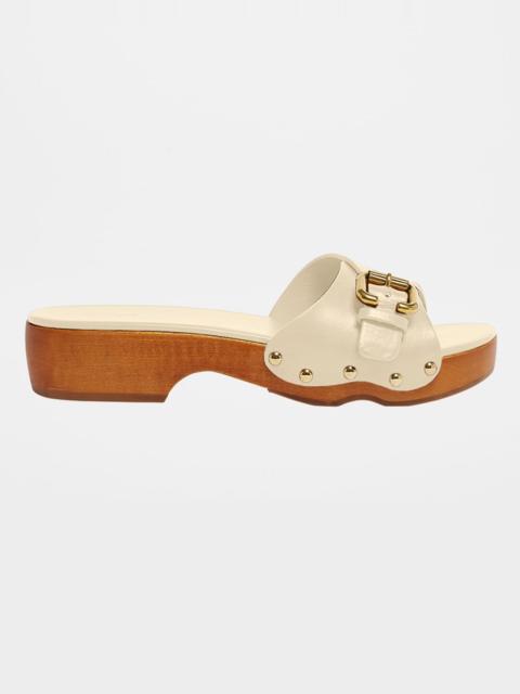 Chloé Jeannette Leather Buckle Clog Sandals
