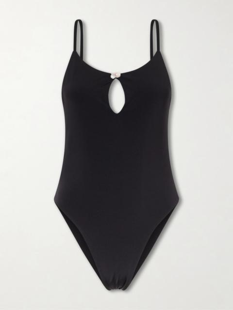 SARA CRISTINA Pearl Embellished Ribbed Swimsuit
