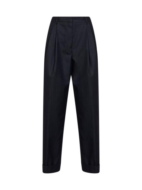 Dries Van Noten Navy blue chevron wool Pantan double-pleated trousers