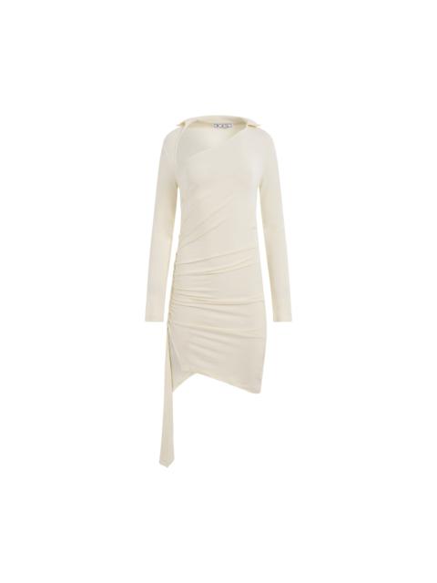 Off-White Viscose Crepe Draped Mini Dress in White