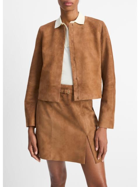 Vince Collarless Cropped Suede Jacket