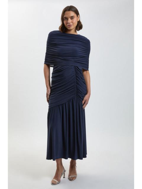 KAREN MILLEN Drapey Crepe Maxi Dress With Gathered Cape Detail