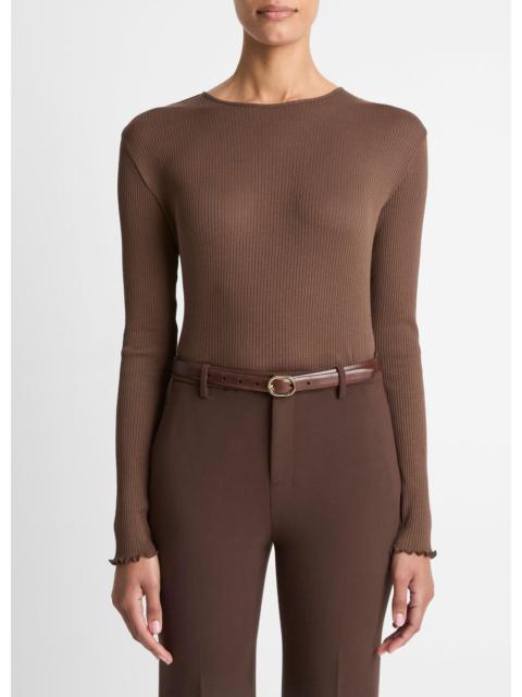 Vince Ruffled-Edge Pima Cotton Long-Sleeve T-Shirt