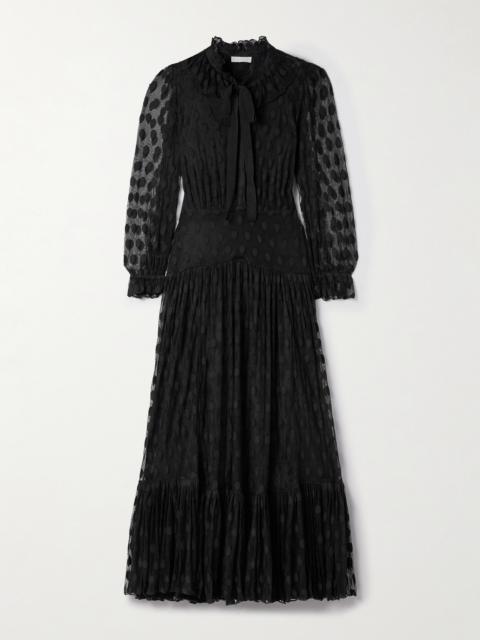 ULLA JOHNSON Carla Tie-neck Ruffled Fil Coupé Mesh Maxi Dress