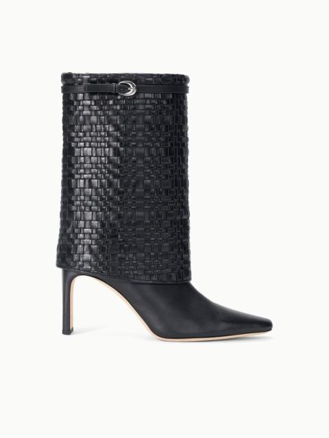 STAUD STAUD WALLY HANDWOVEN FOLDOVER MID CALF BOOT BLACK WOVEN